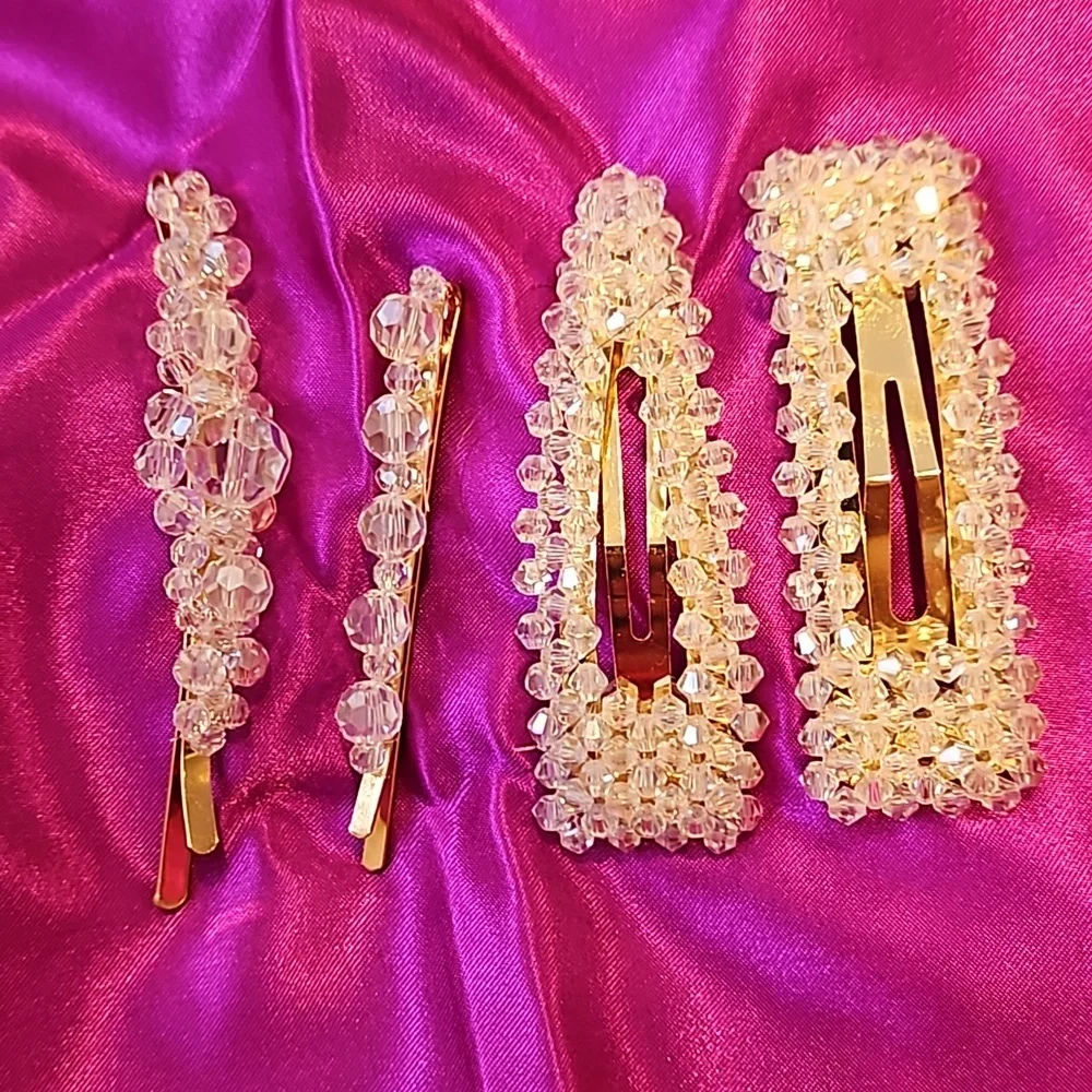 Rhinestone and Acrylic Crystal Hair Clips Lot of 14